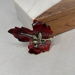 Vintage 1960s Red Leaf Brooch lot B39